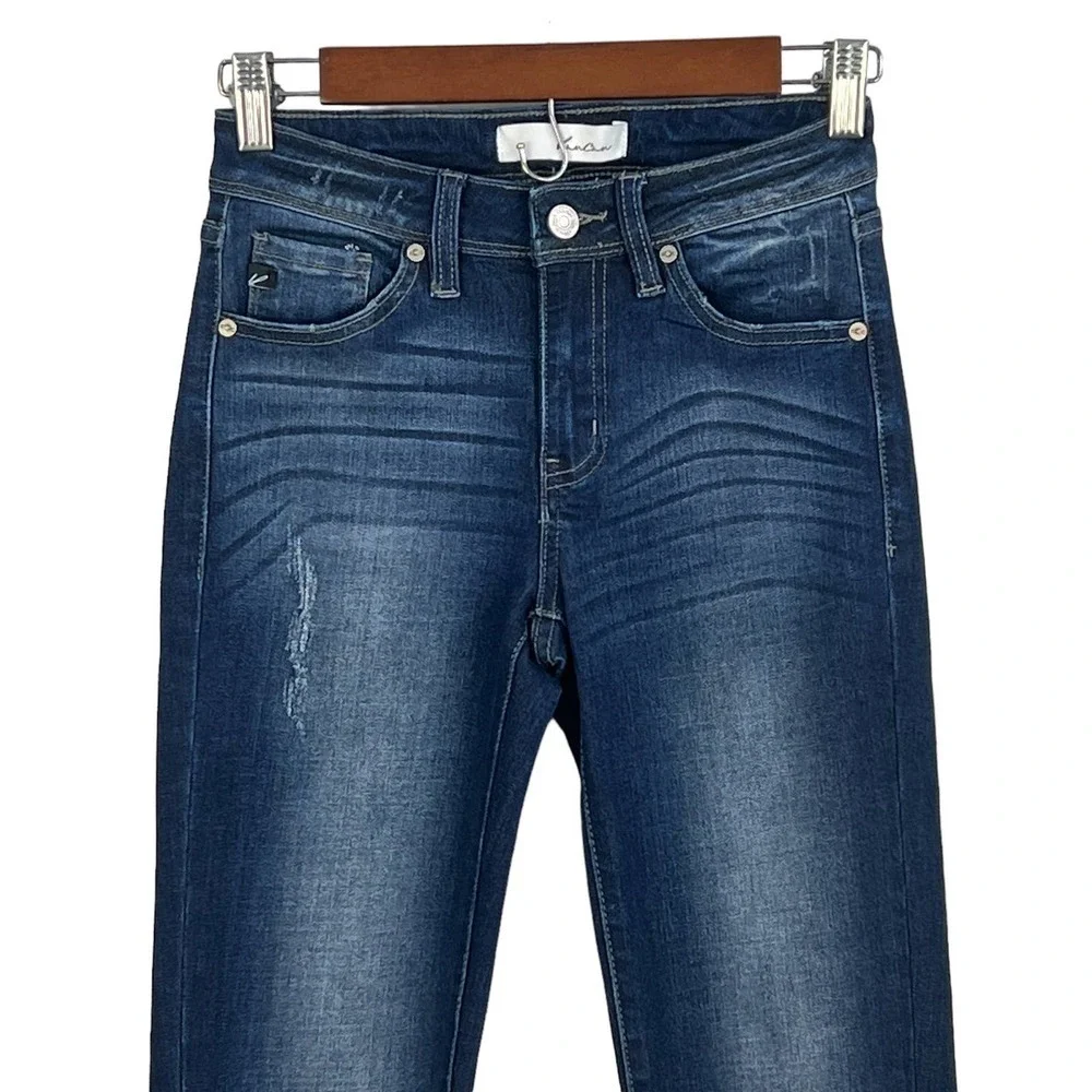 KANCAN USA 5-POCKETS MID RISE SUPER SKINNY DISTRESSED DENIM JEANS BLUE 1/24 EUC - Picture 5 of 15